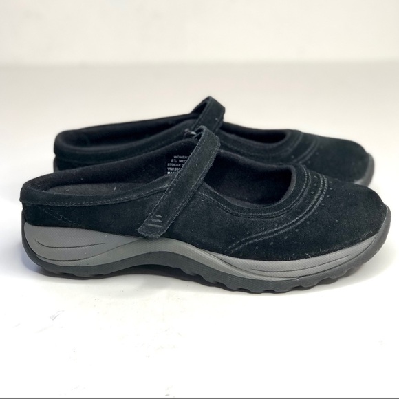 L.L.Bean suede Mary Jane mule slip on shoes hook and loop adjustable strap black - Picture 2 of 11